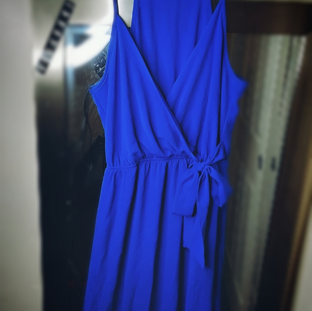 Blue long waves strapless Dress